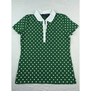 Tommy Hilfiger Women Green Polka Dot Polo Shirt Size S Short Sleeve Preppy Golf